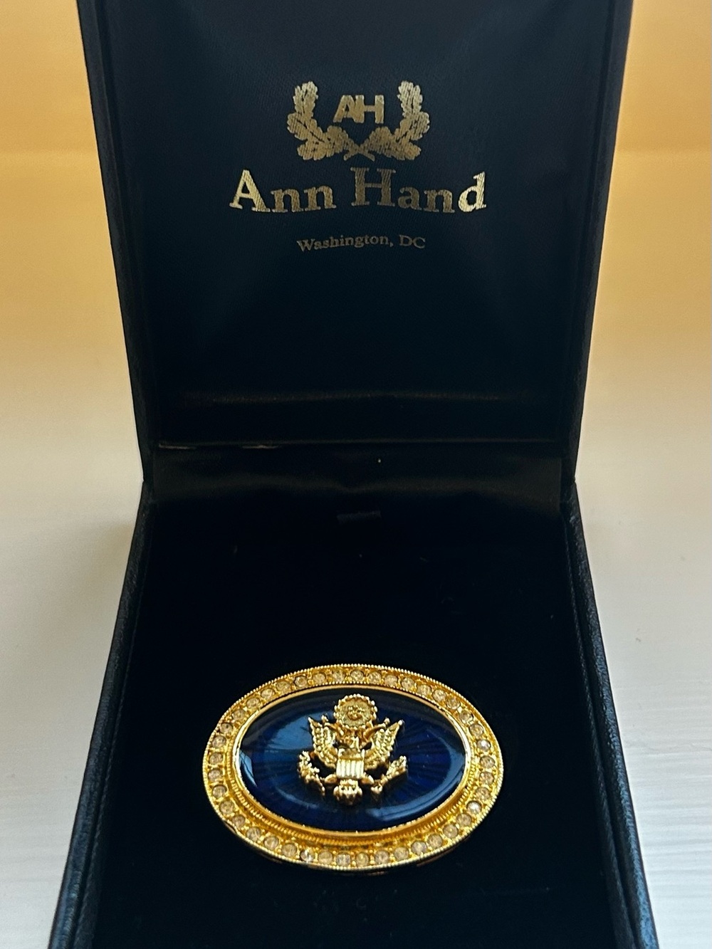 Ann Hand - Navy and Gold Presidential Emblem Brooch - New in Box